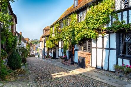 Mermaid Street, Rye is just 3 miles from Marsh View Cottage, Camber Sands